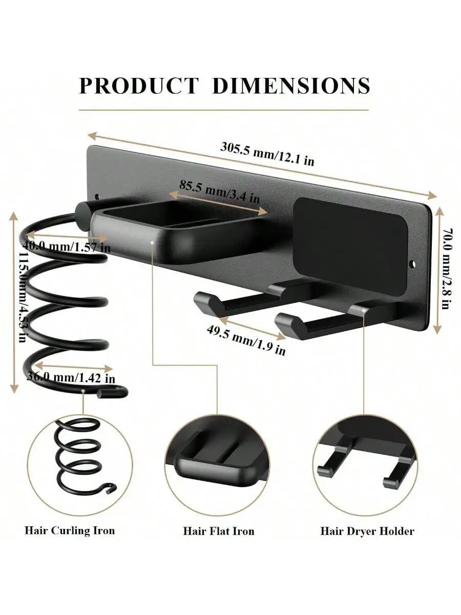 3 In 1 Hair Dryer Holder With Curling Iron And Flat Iron Organizer Metal Wall Mount Black
3 In 1 Hair Dryer Holder With Curling Iron And Flat Iron Organizer Metal Wall Mount Black