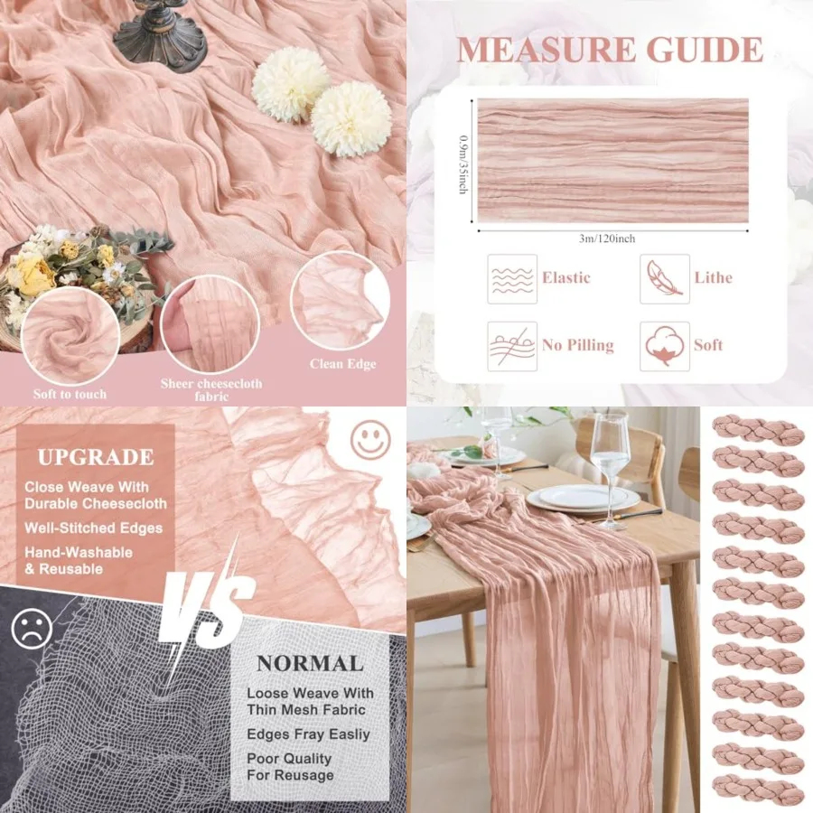 12pcs Cheesecloth Table Runner 120 Inch Boho Gauze Cheese Cloth Runner 10Feet Rustic Sheer Table Runners for Summer Wedding Bab
12pcs Cheesecloth Table Runner 120 Inch Boho Gauze Cheese Cloth Runner 10Feet Rustic Sheer Table Runners for Summer Wedding Bab