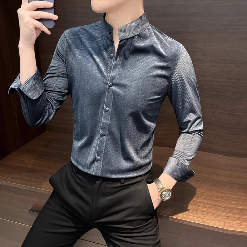 2025 High-end Stand Up Collar Shirt Men's Long Sleeved Velvet Shirt Solid Color Casual Business Formal Dress Shirts Men Clothing
2025 High-end Stand Up Collar Shirt Men's Long Sleeved Velvet Shirt Solid Color Casual Business Formal Dress Shirts Men Clothing