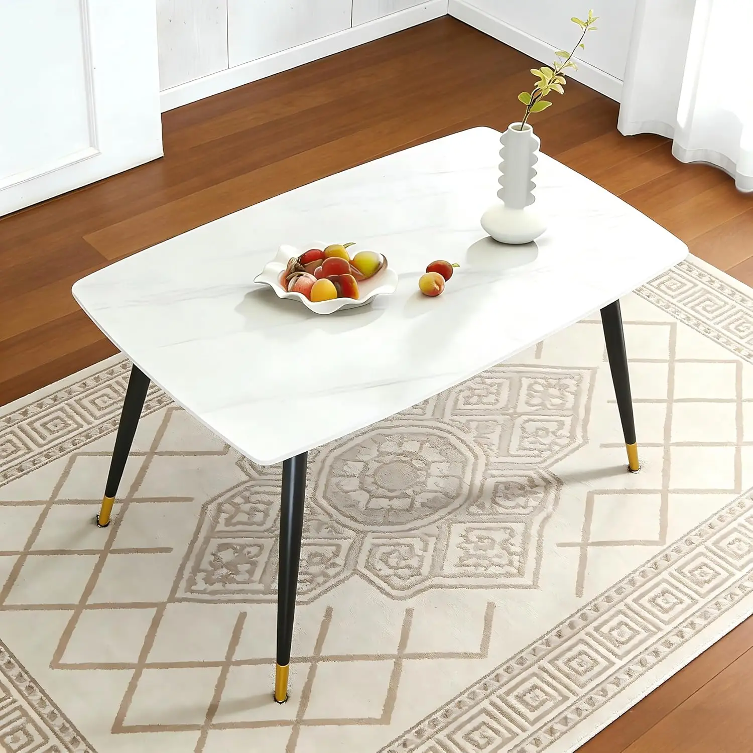 46' Sintered Stone Dining Table, Modern Horse Belly Type White Kitchen Table with Sturdy Metal Legs, Durable & Scratch
46' Sintered Stone Dining Table, Modern Horse Belly Type White Kitchen Table with Sturdy Metal Legs, Durable & Scratch