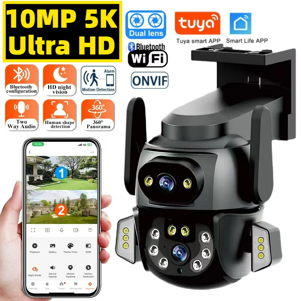 5K 10MP Tuya Двойной объектив PTZ WIFI Камера Full HD Двойной экран Ai Автоматическое отслеживание человека Открытая камера видеонаблюдения 4K
5K 10MP Tuya Двойной объектив PTZ WIFI Камера Full HD Двойной экран Ai Автоматическое отслеживание человека Открытая камера видеонаблюдения 4K