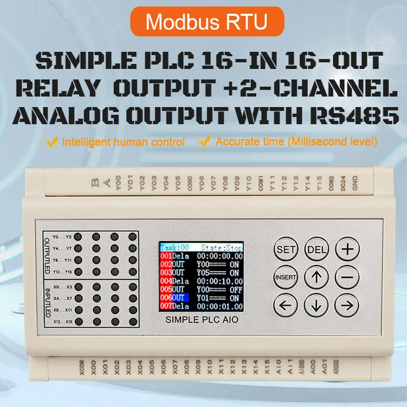16 Input 16 Output PLC Controller Relay Output with RS485 2 channel analog Output 0-20mA or 0-10V for Industrial Controller
16 Input 16 Output PLC Controller Relay Output with RS485 2 channel analog Output 0-20mA or 0-10V for Industrial Controller