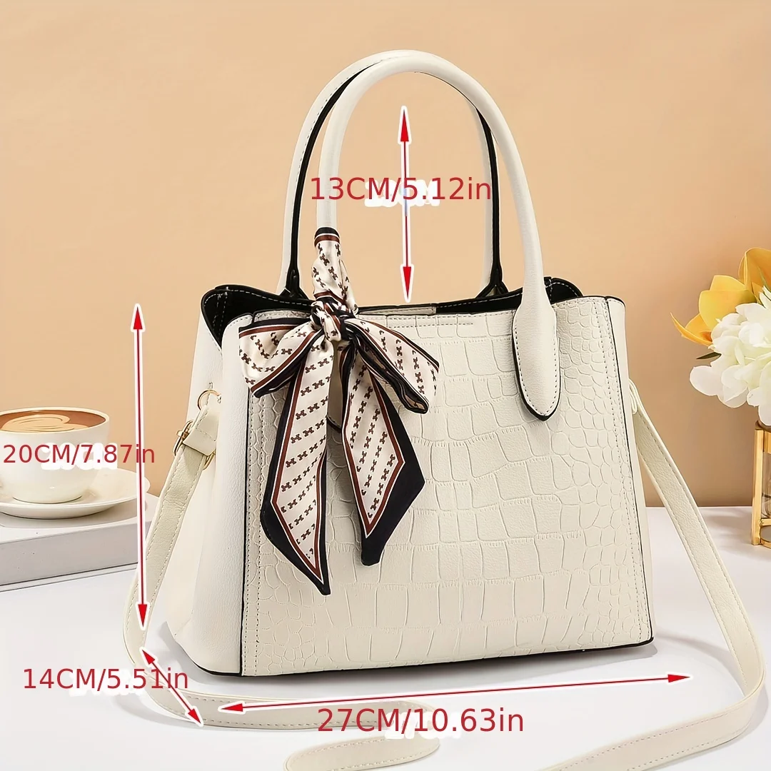 Classic Retro Pattern Handbag, With Scarf Decor Top Handle Satchel Bag For Women
Classic Retro Pattern Handbag, With Scarf Decor Top Handle Satchel Bag For Women