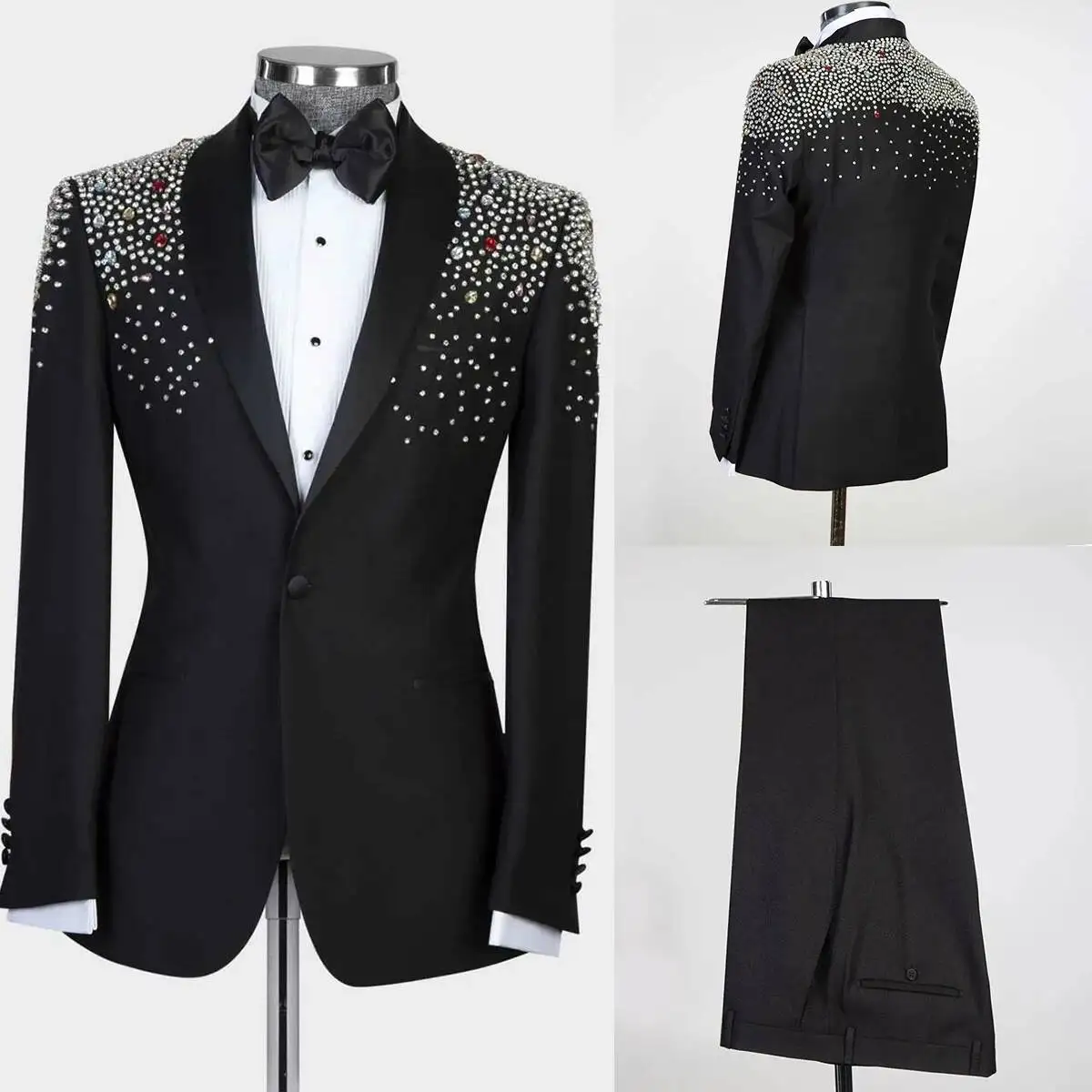 Luxury Crystal Men Wedding 2 Piece Shawl Lapel Blazer Groom Tuxedos Slim Fit Customized Evenings Party Suits
Luxury Crystal Men Wedding 2 Piece Shawl Lapel Blazer Groom Tuxedos Slim Fit Customized Evenings Party Suits