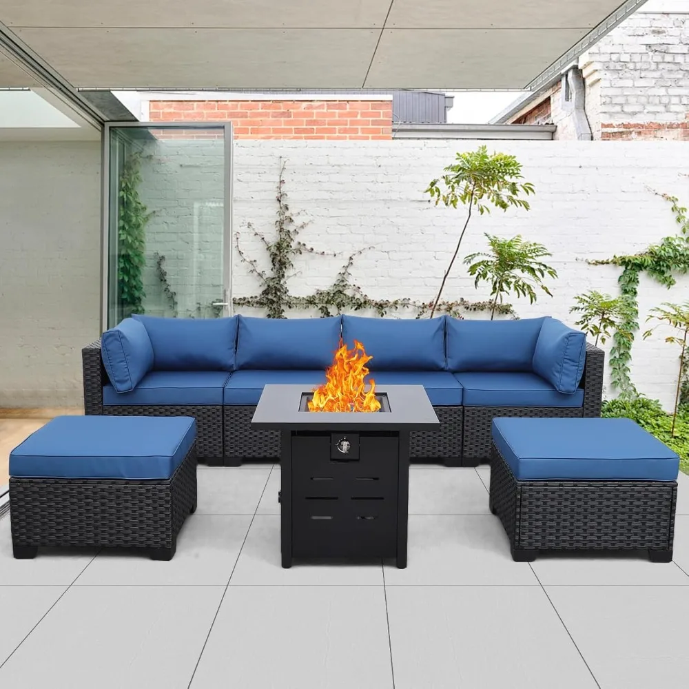7 Pieces Outdoor PE Wicker Furniture Set Patio Rattan Sectional Conversation Sofa Set with Cushions and Fire Pit Table
7 Pieces Outdoor PE Wicker Furniture Set Patio Rattan Sectional Conversation Sofa Set with Cushions and Fire Pit Table