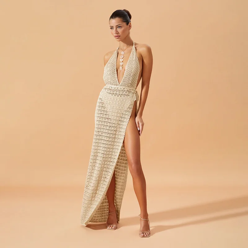 Solid Color Knitted Sexy Split Beach Dress 2025 Summer Halter V-neck Backless Bikini Cover-ups Sunscreen Robe
Solid Color Knitted Sexy Split Beach Dress 2025 Summer Halter V-neck Backless Bikini Cover-ups Sunscreen Robe