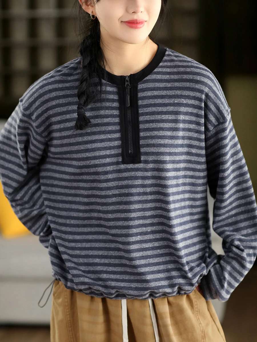 Ретро-толстовка на молнии с полосками и длинными рукавами, женская, весенняя, повседневная, модная, с завязками, свободного кроя, с круглым вырезом
Ретро-толстовка на молнии с полосками и длинными рукавами, женская, весенняя, повседневная, модная, с завязками, свободного кроя, с круглым вырезом