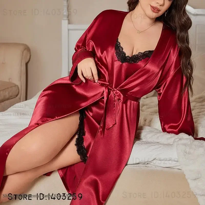 Burgundy Long Robe Nightgown 2PCS Set Thin Silky Satin Kimono Bathrobe Gown Negligee Loose Casual Home Dress Loungewear Lingerie
Burgundy Long Robe Nightgown 2PCS Set Thin Silky Satin Kimono Bathrobe Gown Negligee Loose Casual Home Dress Loungewear Lingerie