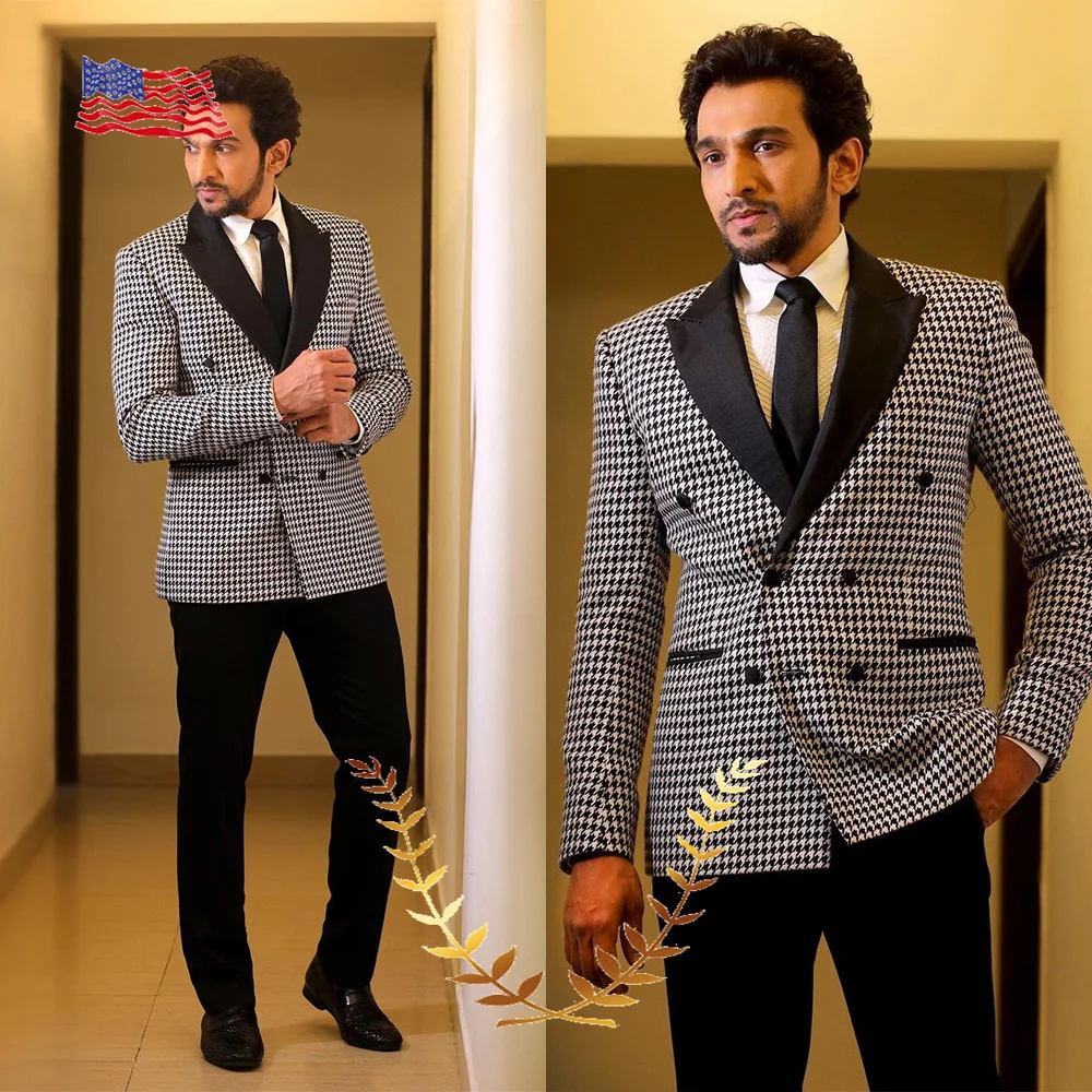 Houndstooth Men's Suit 2 Piece Casual Jacket Pants Double Breasted Blazer Elegant Men's Suit Wedding Tuxedo Male
Houndstooth Men's Suit 2 Piece Casual Jacket Pants Double Breasted Blazer Elegant Men's Suit Wedding Tuxedo Male