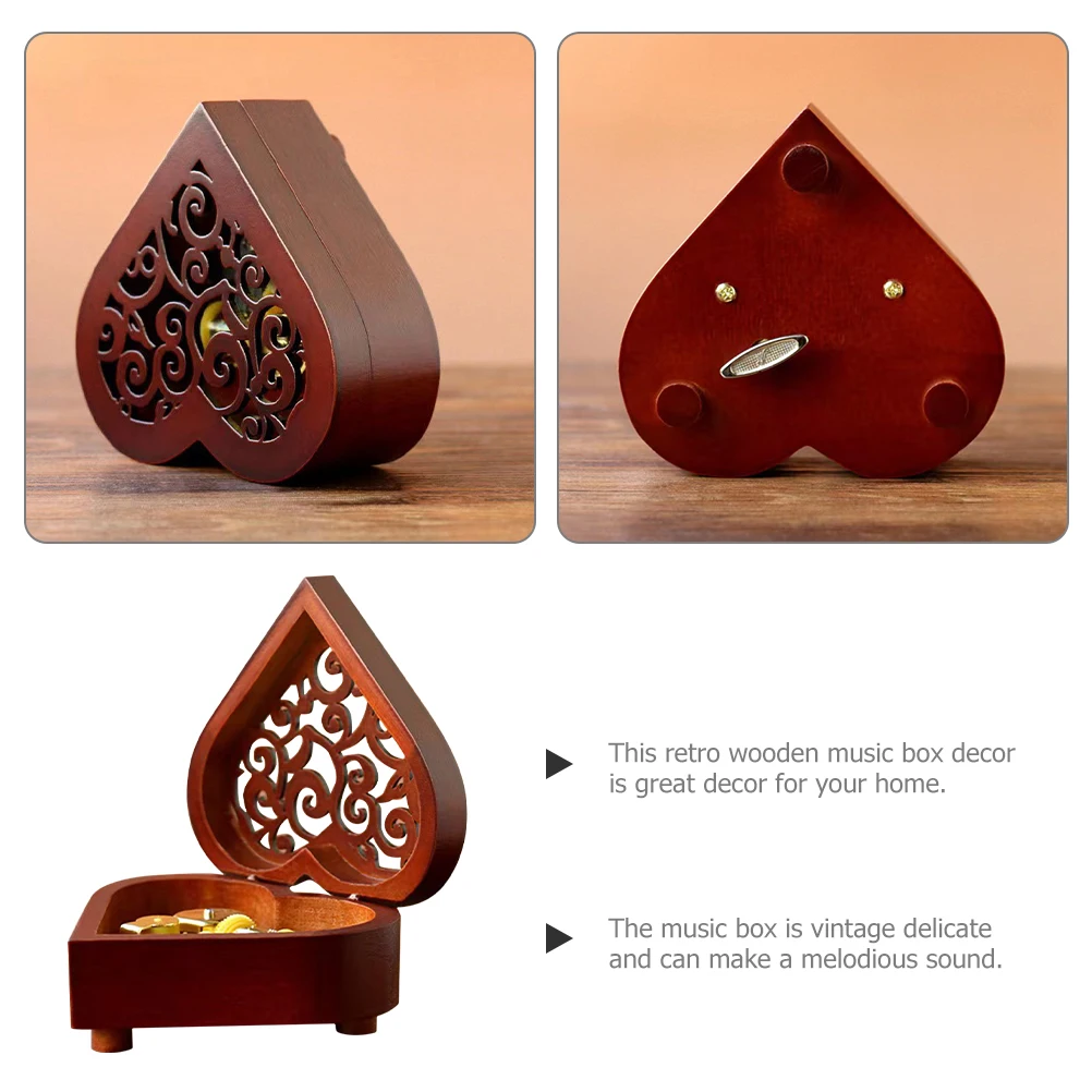 Vintage Heart Shaped Wooden Music Box Clockwork Melodic Decoration Unique Gift for Women Retro Jewelry Storage Decorative Table 
Vintage Heart Shaped Wooden Music Box Clockwork Melodic Decoration Unique Gift for Women Retro Jewelry Storage Decorative Table