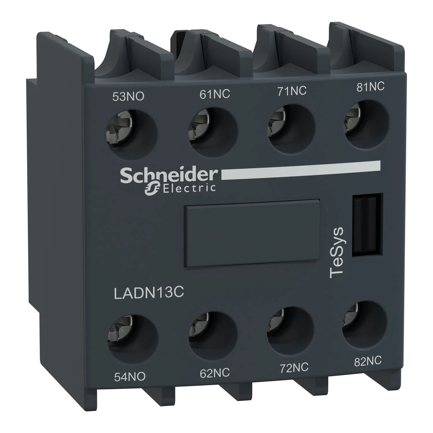 LADN13C LADN13 Auxiliary contact block 1NO + 3NC, front mounting, screw terminals
LADN13C LADN13 Auxiliary contact block 1NO + 3NC, front mounting, screw terminals