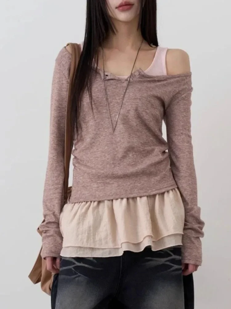 New Fake Two Pieces Slim Fit Pleated Tshirts For Women Patchwork Ruffled Long Sleeve Tees Korean All Match Sweet Fashion T-shirt
New Fake Two Pieces Slim Fit Pleated Tshirts For Women Patchwork Ruffled Long Sleeve Tees Korean All Match Sweet Fashion T-shirt