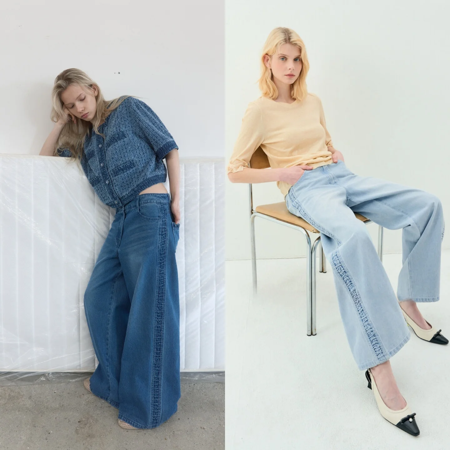 High Waist Wide Leg Cotton Denim Skirt Pleated Design Commute Slimming Versatile Jeans Side Wooden Ear Lace Flounce
High Waist Wide Leg Cotton Denim Skirt Pleated Design Commute Slimming Versatile Jeans Side Wooden Ear Lace Flounce