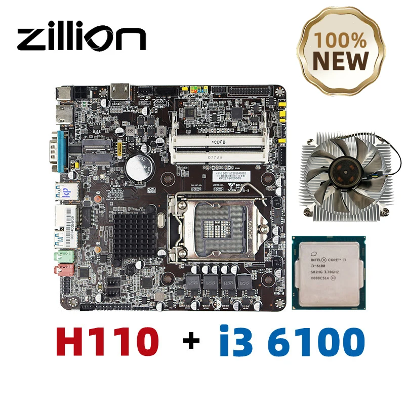 Zillion H110 Mini ITX Motherboard gaming kit with intel i3 6100 LGA 1151 with processor Motherboard Cooler Set For GAMING PC New
Zillion H110 Mini ITX Motherboard gaming kit with intel i3 6100 LGA 1151 with processor Motherboard Cooler Set For GAMING PC New