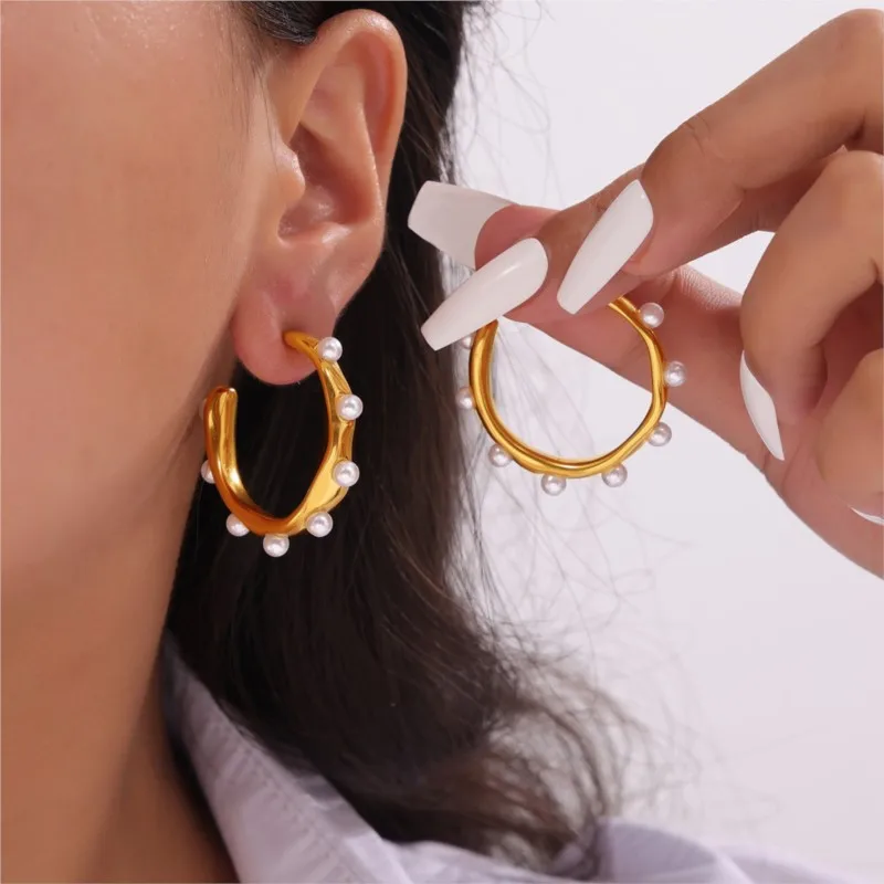 Stainless Steel Hoop Earrings For Women Gold Silver Color Inlaid Shell Beads Women's C Shape Stud Earring Girls Ear Rings Ladies
Stainless Steel Hoop Earrings For Women Gold Silver Color Inlaid Shell Beads Women's C Shape Stud Earring Girls Ear Rings Ladies