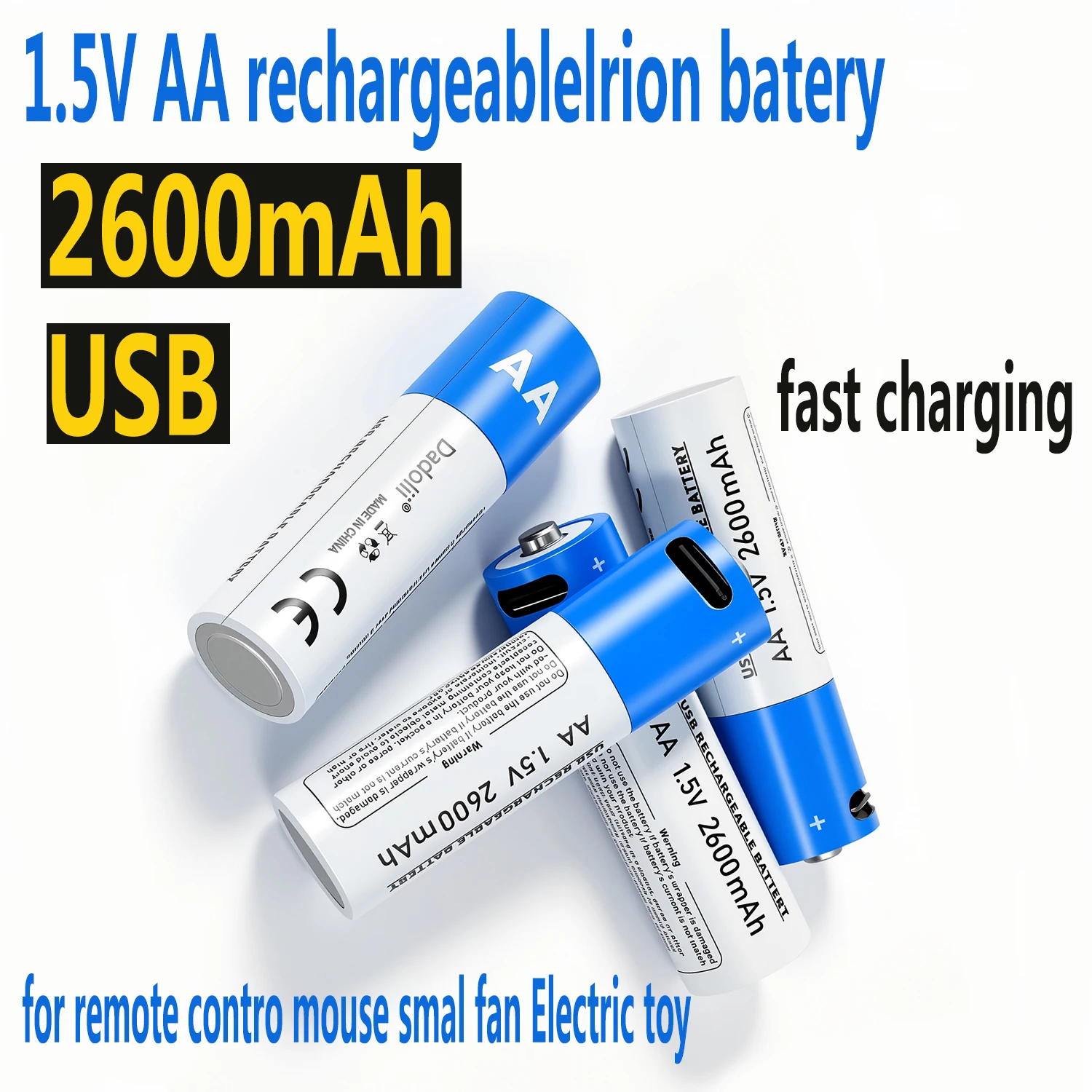 Аккумулятор AA 2600 мАч 1.5В с USB-зарядкой, для пультов ДУ, мышей, маленьких литий-ионных устройств
Аккумулятор AA 2600 мАч 1.5В с USB-зарядкой, для пультов ДУ, мышей, маленьких литий-ионных устройств