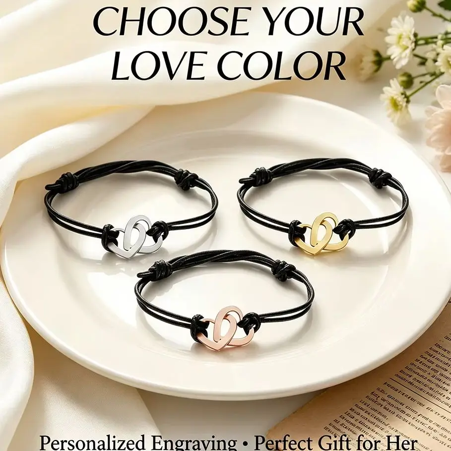 Customized Double Heart Engraved Name Couple Bracelet Adjustable Hand Rope Or Gold Silver Stainless Steel Interlocking Ring Gift
Customized Double Heart Engraved Name Couple Bracelet Adjustable Hand Rope Or Gold Silver Stainless Steel Interlocking Ring Gift