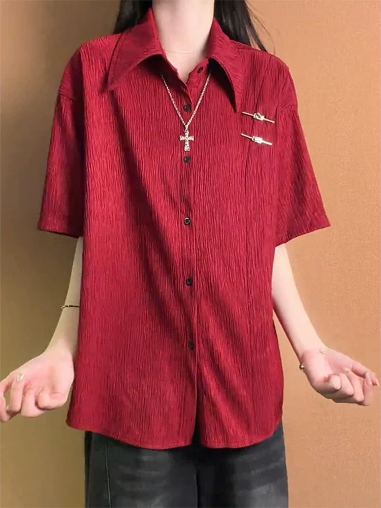 Red Wine Color New Chinese Style Sharp Collar Men's Short Sleeve Summer Ice Silk Texture Open Cardigan Shirt High-End Outerwear
Red Wine Color New Chinese Style Sharp Collar Men's Short Sleeve Summer Ice Silk Texture Open Cardigan Shirt High-End Outerwear