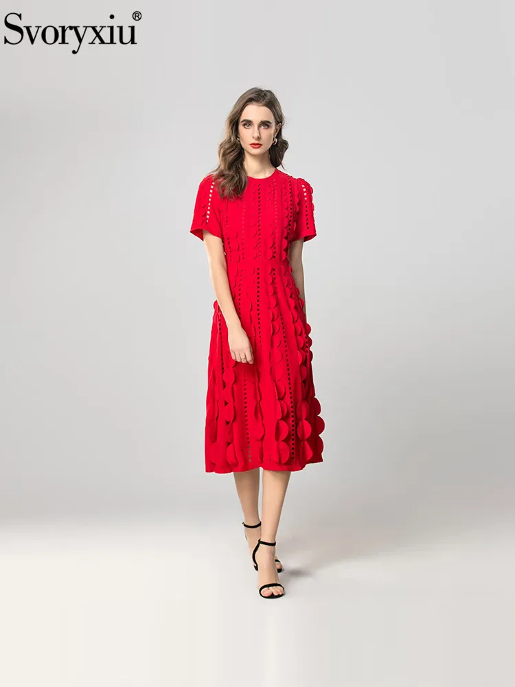Svoryxiu Summer Fashion Party Red Elegant Knee Length Dress Women's O-Neck Short Sleeve Hollow Out Appliques High Waist Dresses
Svoryxiu Summer Fashion Party Red Elegant Knee Length Dress Women's O-Neck Short Sleeve Hollow Out Appliques High Waist Dresses