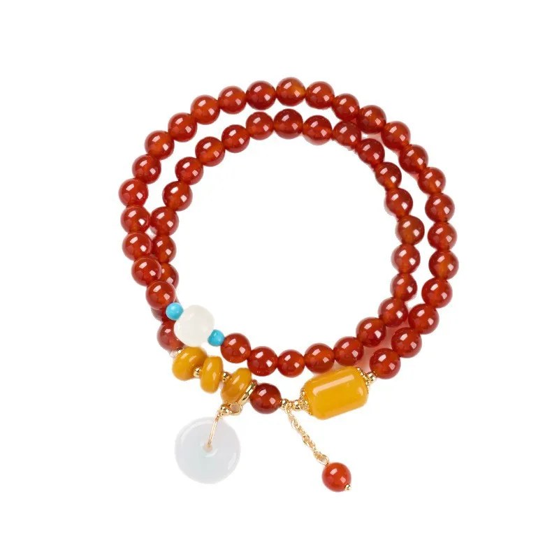Vintage Red Agate Double Loop Bracelet with Jade Safety Buckle Pendant New Chinese Style Amber Versatile Bracelet Gifts
Vintage Red Agate Double Loop Bracelet with Jade Safety Buckle Pendant New Chinese Style Amber Versatile Bracelet Gifts
