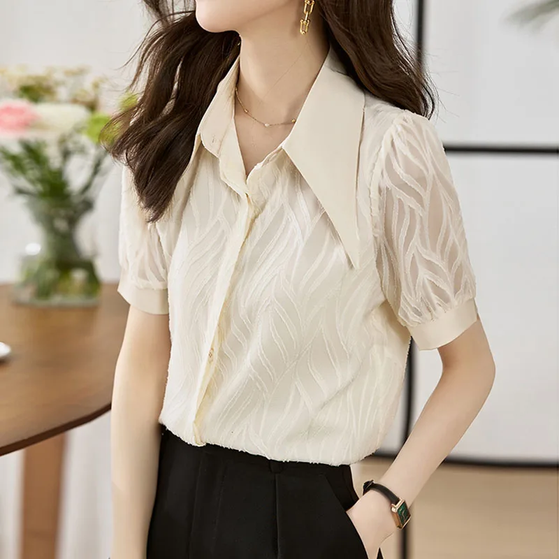 Blouses Shirts Women Shirt Blouse Elegant Summer New Short Sleeve Turn Down Collar Shirt Blouse Women Tops Camisas Blusas Q4803
Blouses Shirts Women Shirt Blouse Elegant Summer New Short Sleeve Turn Down Collar Shirt Blouse Women Tops Camisas Blusas Q4803