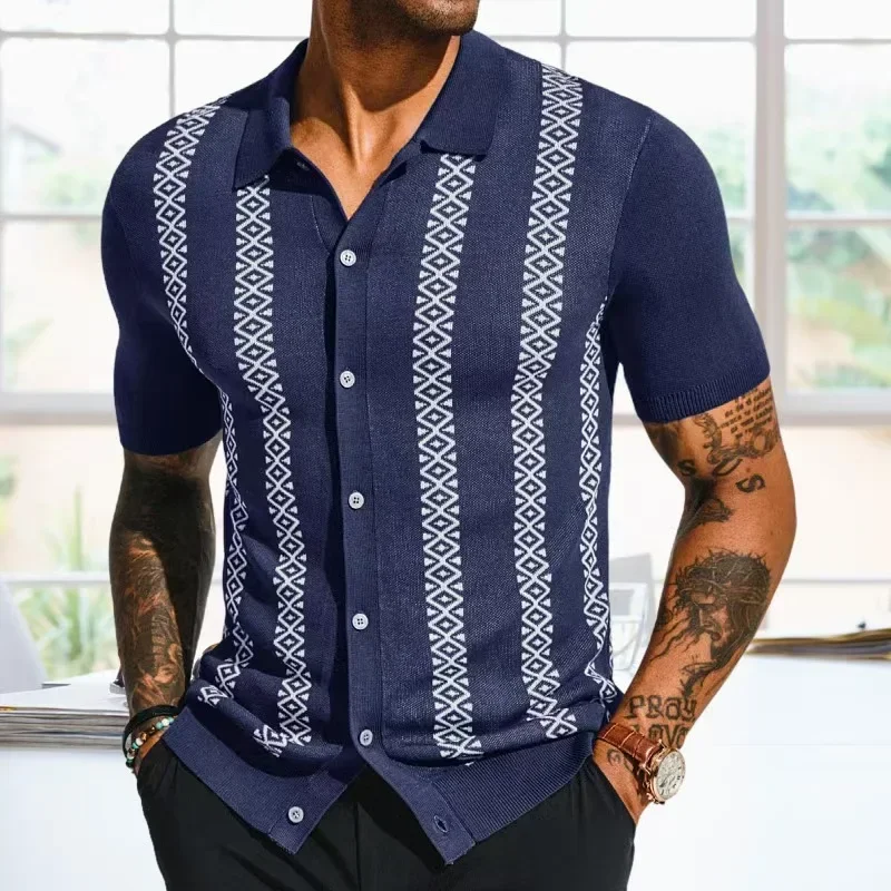 Summer Men's Luxury Knitted Polo Shirts Short Sleeve Button-down Striped Printed T-Shirts for Men Vintage Business Polo Knitwear
Summer Men's Luxury Knitted Polo Shirts Short Sleeve Button-down Striped Printed T-Shirts for Men Vintage Business Polo Knitwear