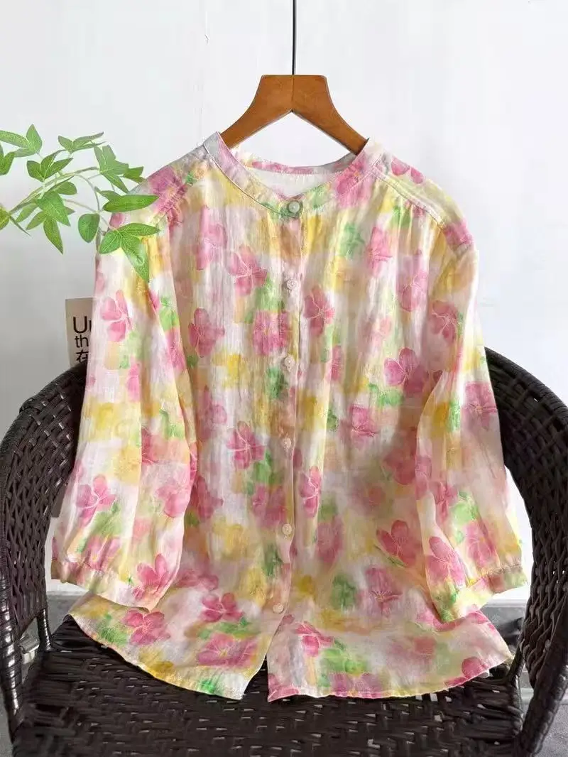 2026 Women's summer tops 100% ramie linen colorful floral printed shirts and blouses for women breathable half sleeve tops
2026 Women's summer tops 100% ramie linen colorful floral printed shirts and blouses for women breathable half sleeve tops