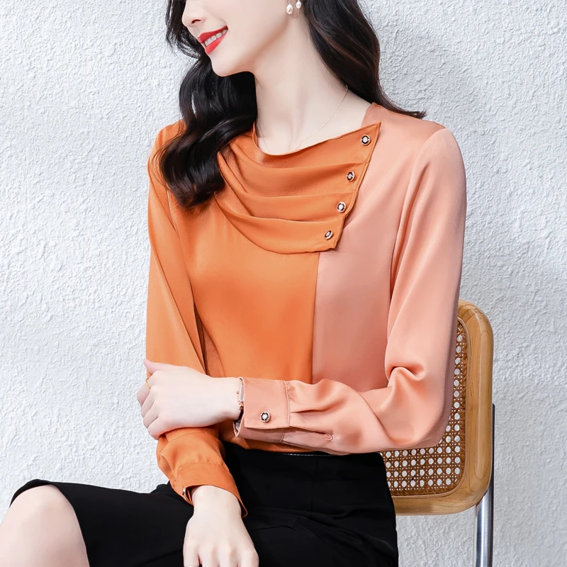 Patchwork Satin Silk Shirt Women Spring Autumn Long Sleeved Top Single Breasted Pleats Fashion OL Work Shirts
Patchwork Satin Silk Shirt Women Spring Autumn Long Sleeved Top Single Breasted Pleats Fashion OL Work Shirts
