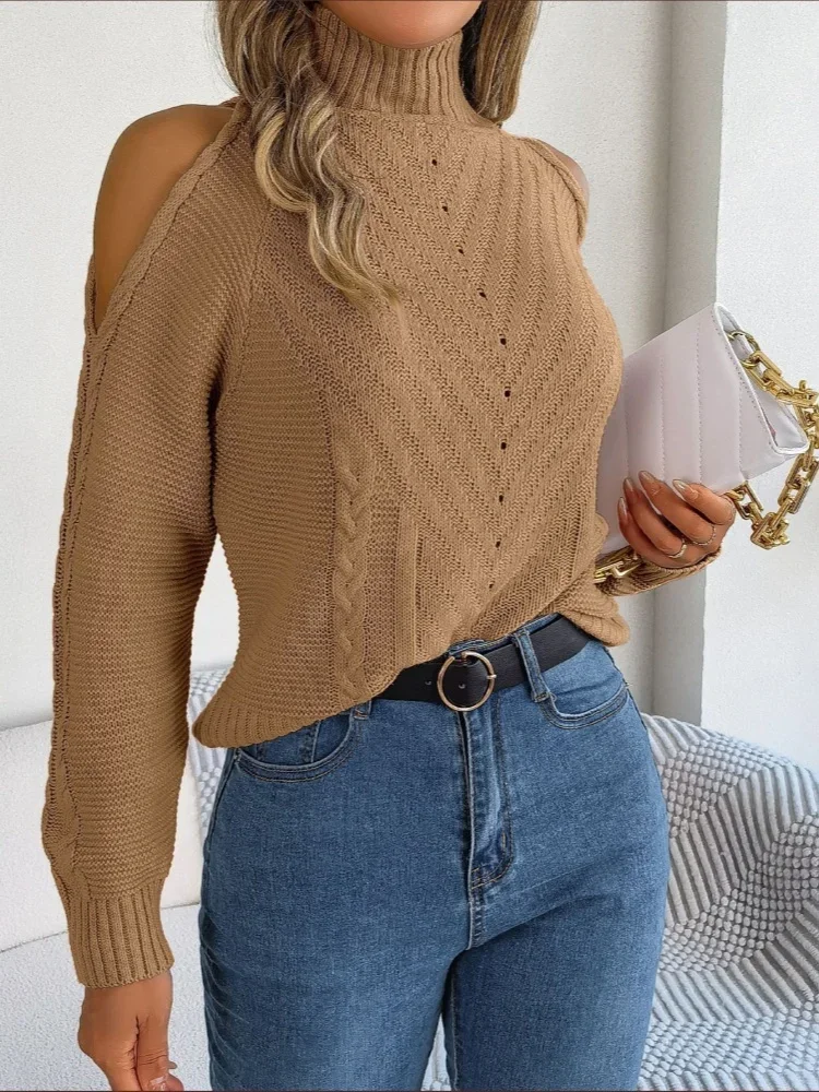 2025 Fashion High Neck Pullovers Women Autumn Winter Hollow Out Off Shoulder Sweaters Mujer Elegant Knitted Pullover Sweater
2025 Fashion High Neck Pullovers Women Autumn Winter Hollow Out Off Shoulder Sweaters Mujer Elegant Knitted Pullover Sweater