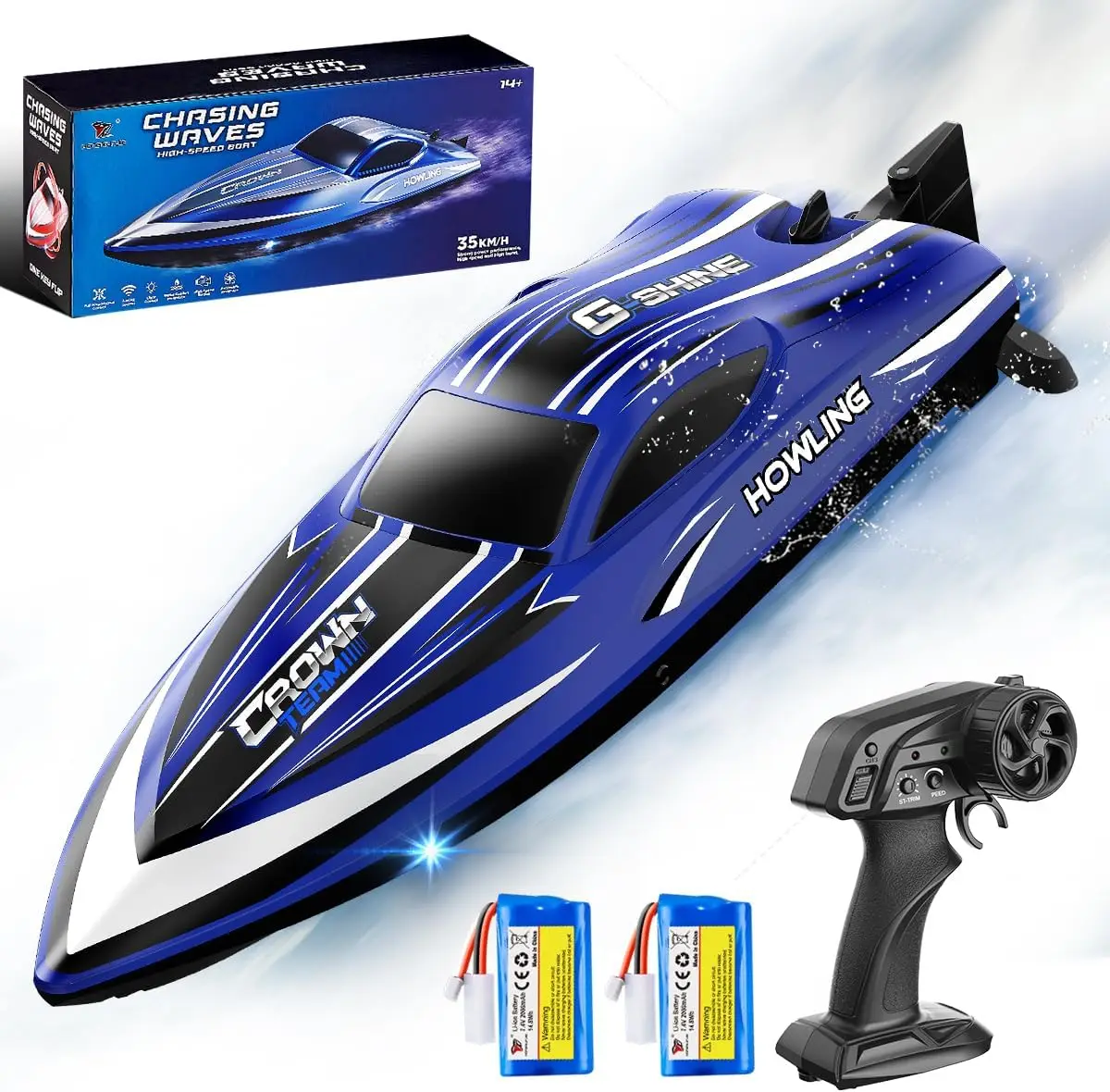 High-Speed 35KM/H Waterproof RC Boat with 2.4GHz Remote Control, Automatic Flip, LED Lights, Water Cooling, Low Battery & Out-of-Range Alarm, 2 Batteries, for Kids & Adults, Pool & Lake Racing
High-Speed 35KM/H Waterproof RC Boat with 2.4GHz Remote Control, Automatic Flip, LED Lights, Water Cooling, Low Battery & Out-of-Range Alarm, 2 Batteries, for Kids & Adults, Pool & Lake Racing