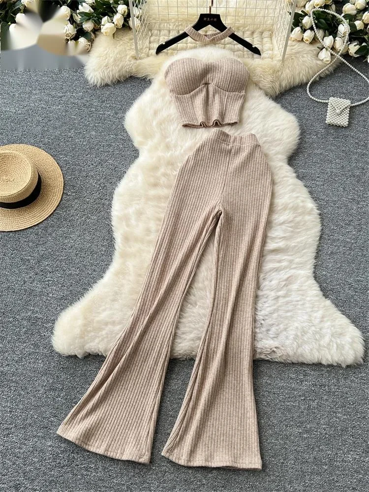 Fashion Women Casual Sporty Suits Strapless Mini Tank Top+Elastic Waist Slim Fit Flared Pants Streetwear Hotsweet Sets
Fashion Women Casual Sporty Suits Strapless Mini Tank Top+Elastic Waist Slim Fit Flared Pants Streetwear Hotsweet Sets