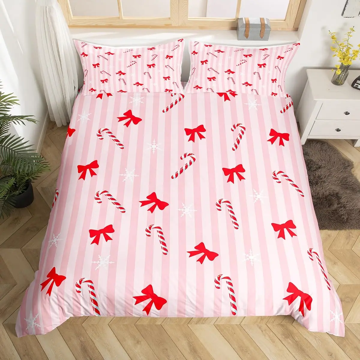 Christmas Bow Duvet Cover Queen Xmas Candy Snowy Pink White Striped Bedding Set Princess Bowknots Winter Snowflake Quilt Cover
Christmas Bow Duvet Cover Queen Xmas Candy Snowy Pink White Striped Bedding Set Princess Bowknots Winter Snowflake Quilt Cover
