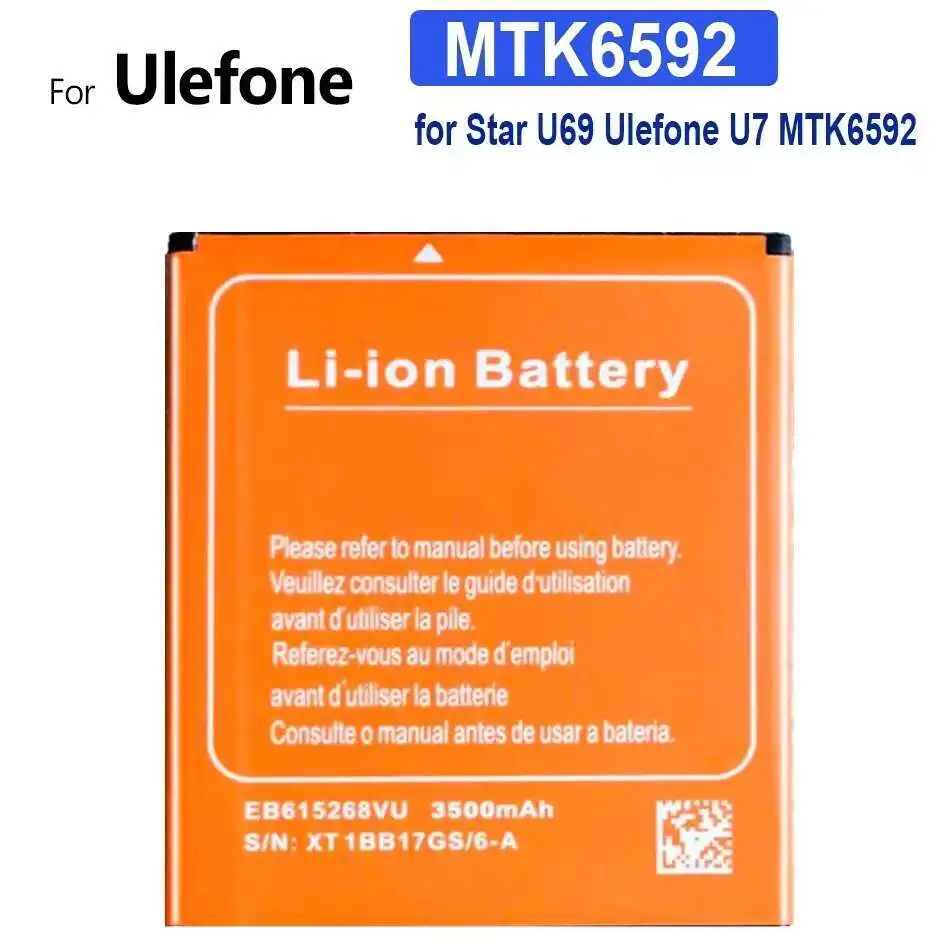 Для Star U69 для Ulefone U7 MTK6592 прочный аккумулятор для мобильного телефона большой емкости 3500 мАч
Для Star U69 для Ulefone U7 MTK6592 прочный аккумулятор для мобильного телефона большой емкости 3500 мАч