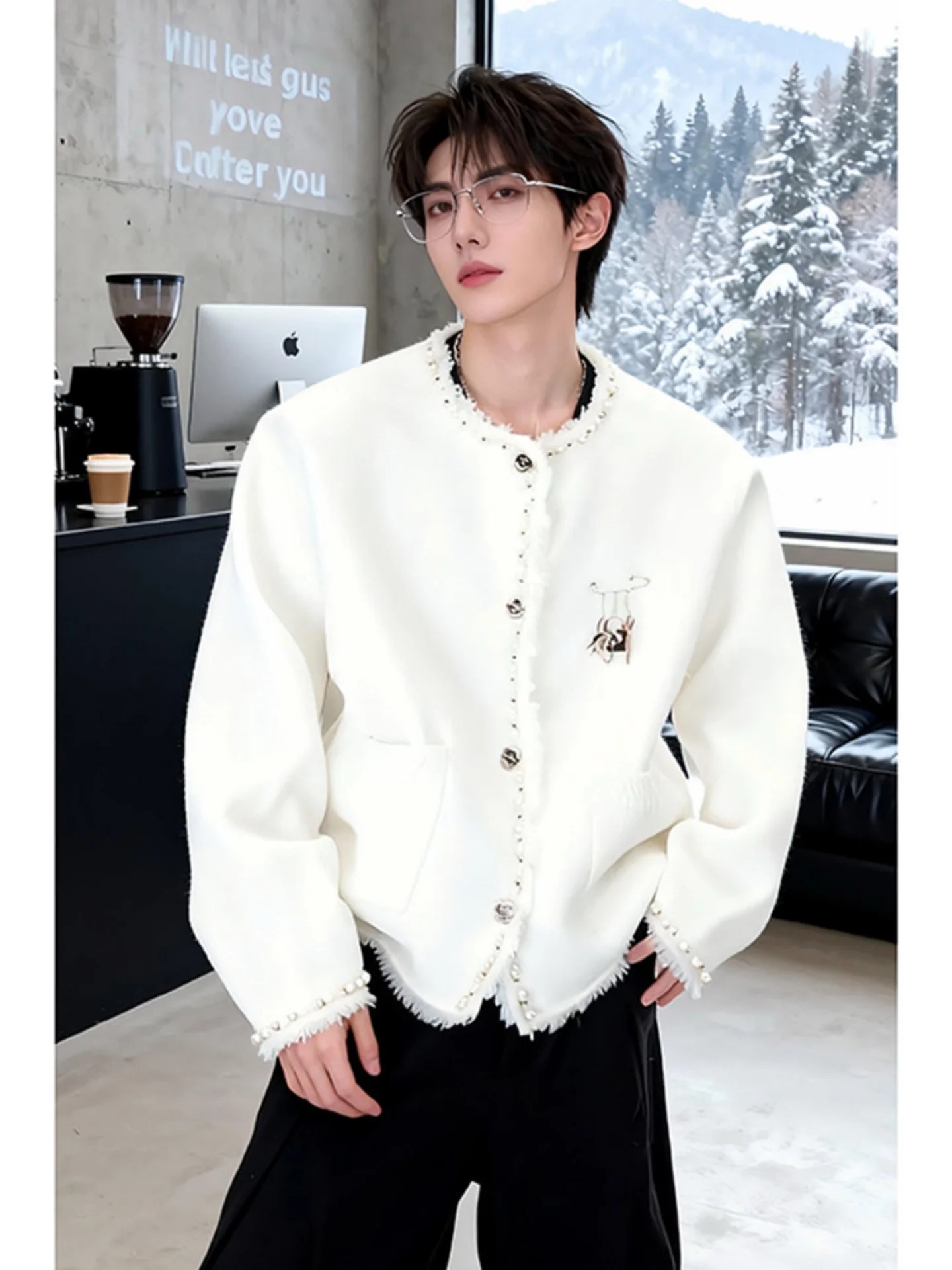 Белый вязаный кардиган-жакет мужской, утепленный, с подплечниками, зимняя верхняя одежда, повседневная уличная одежда
Белый вязаный кардиган-жакет мужской, утепленный, с подплечниками, зимняя верхняя одежда, повседневная уличная одежда