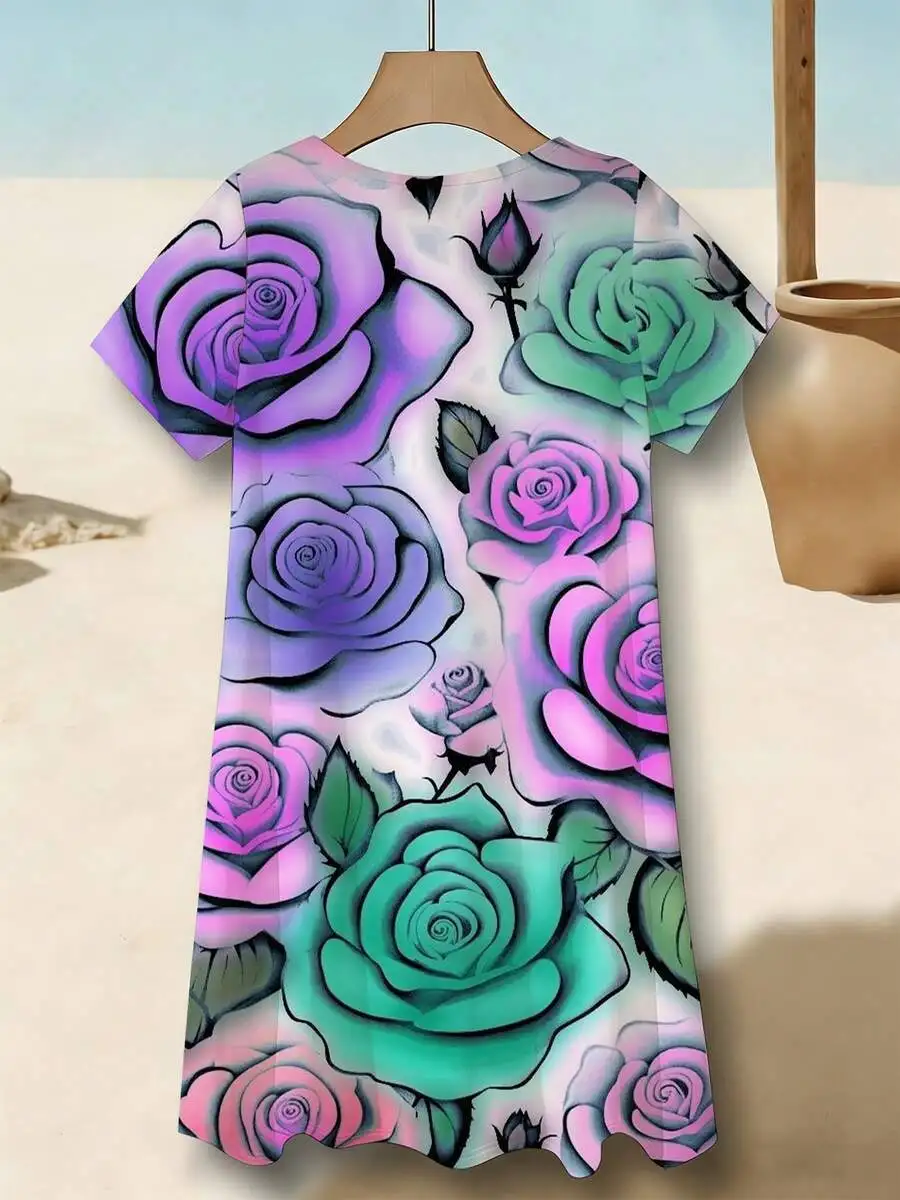 Floral Rose Print Women V Neck Short Sleeve Dress Breathable Casual Beach Vacation Outfit
Floral Rose Print Women V Neck Short Sleeve Dress Breathable Casual Beach Vacation Outfit