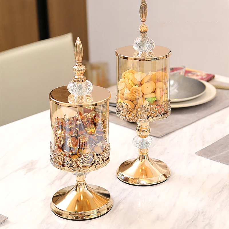 Luxury European Crystal Glass Storage Jar with Lid Rose Candy Jar Gold-plated Storage Decorative Ornaments Art Home Decoration
Luxury European Crystal Glass Storage Jar with Lid Rose Candy Jar Gold-plated Storage Decorative Ornaments Art Home Decoration