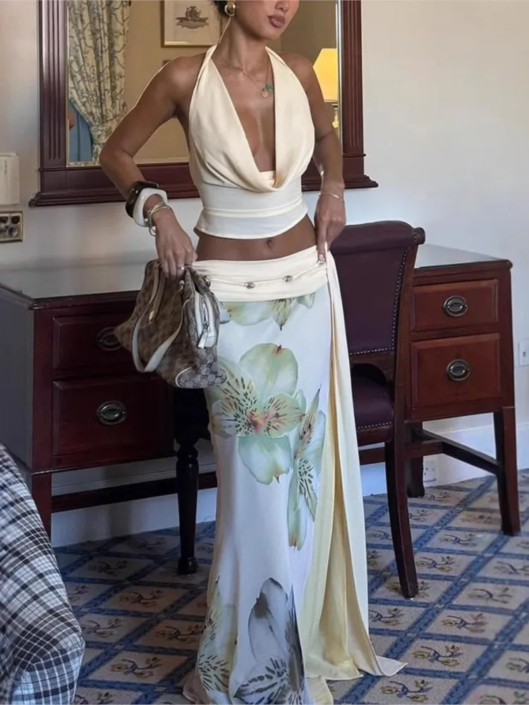 Dresses 2025 Woman Sexy Backless Halter Neck Top Slim Printed Long Skirt Two-piece Suit Elegant Trendy Simple Style Temperament
Dresses 2025 Woman Sexy Backless Halter Neck Top Slim Printed Long Skirt Two-piece Suit Elegant Trendy Simple Style Temperament