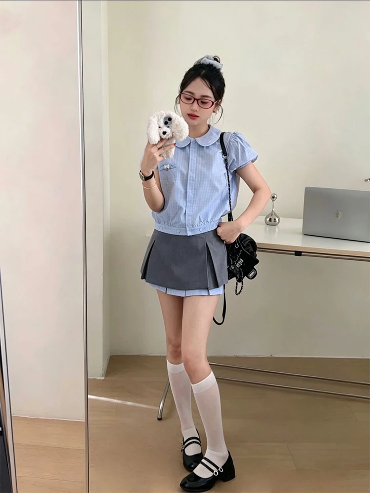 Slimming College Style Two-Piece Set Women's Summer 2026 New Doll Collar Bubble Sleeve Shirt Half-length Skirt Fashion Set
Slimming College Style Two-Piece Set Women's Summer 2026 New Doll Collar Bubble Sleeve Shirt Half-length Skirt Fashion Set