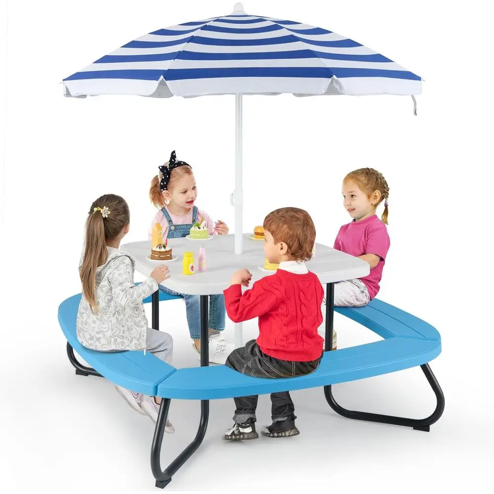 Picnic Table, 8 Person Kids Outdoor Table and Chairs with Foldable & Adjustable Umbrella, 4 Built-in Benches, Toddler Outdoor Fu
Picnic Table, 8 Person Kids Outdoor Table and Chairs with Foldable & Adjustable Umbrella, 4 Built-in Benches, Toddler Outdoor Fu