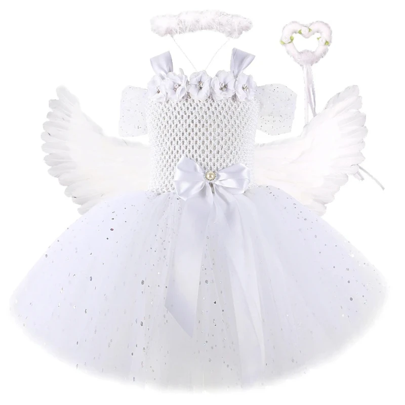 Sparkling White Angel Costumes for Girls Flower Fairy Tutu Outfit with Wings Set Girl Clothes for Kids Christmas Halloween Dress
Sparkling White Angel Costumes for Girls Flower Fairy Tutu Outfit with Wings Set Girl Clothes for Kids Christmas Halloween Dress