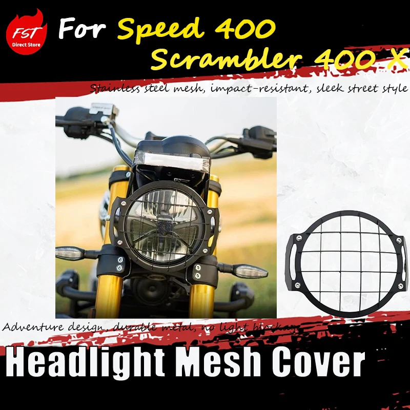 For the Speed 400 and Scrambler 400 X, a dedicated front lamp mesh cover for protecting the headlights.
For the Speed 400 and Scrambler 400 X, a dedicated front lamp mesh cover for protecting the headlights.