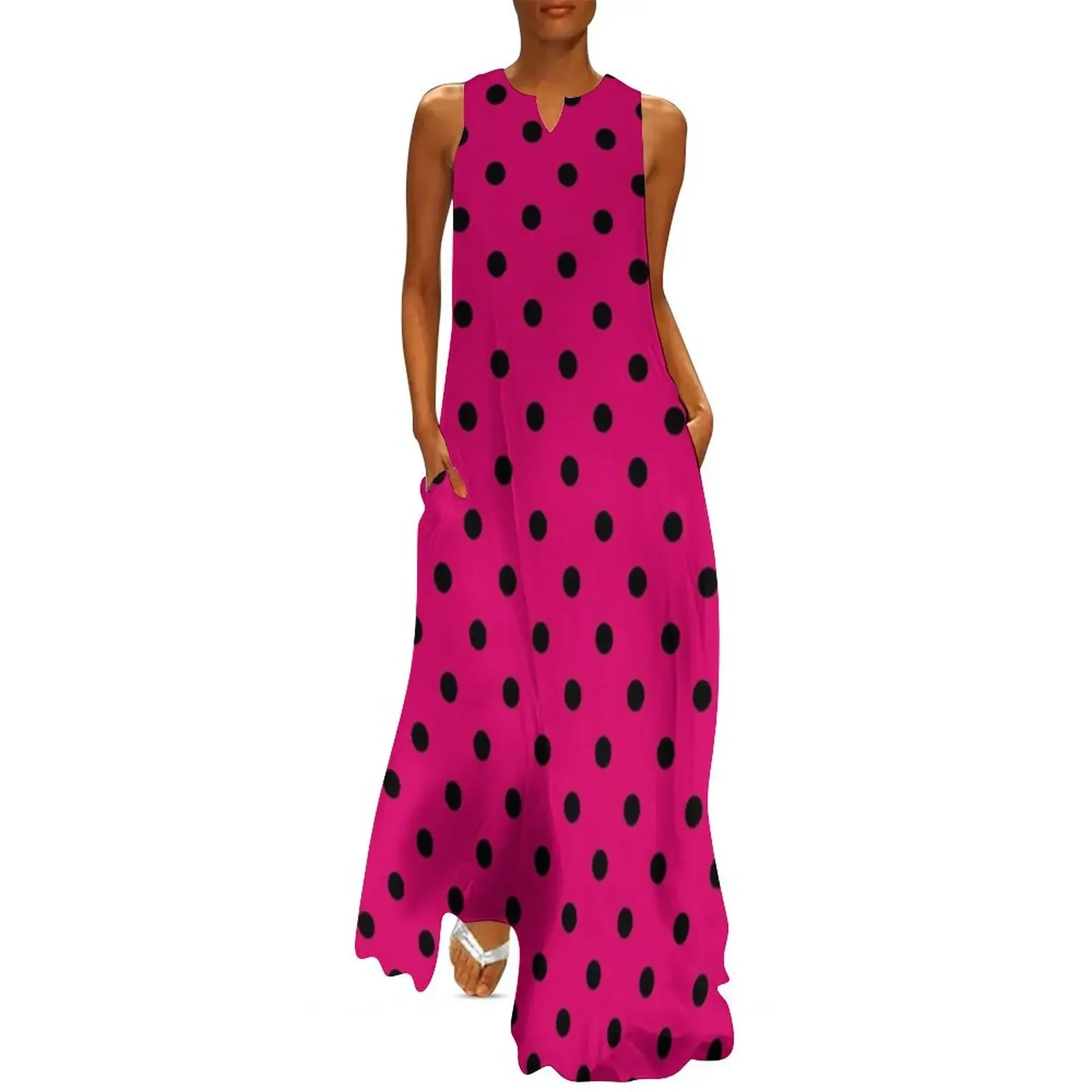 Large Black on Dark Hot Pink Polka Dots Long Dress luxury woman party dress Elegant gowns Dress
Large Black on Dark Hot Pink Polka Dots Long Dress luxury woman party dress Elegant gowns Dress