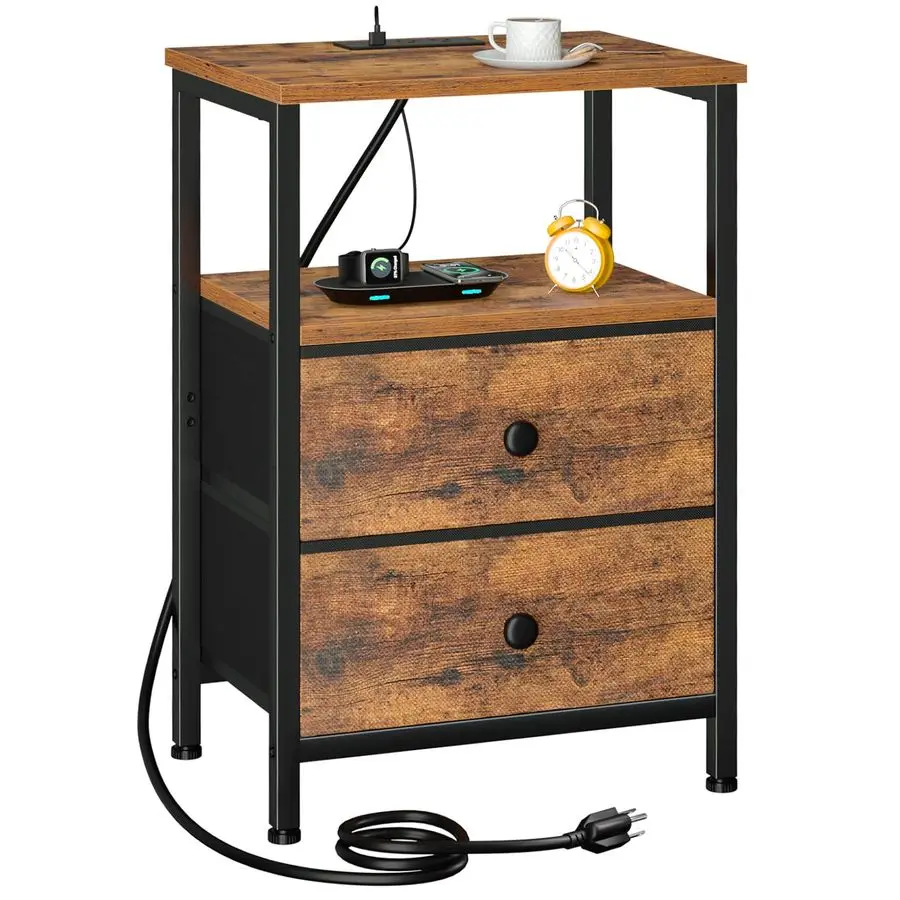 Nightstand with Charging Station, End Table with 2 Fabric Drawers, Night Stand for Bedroom, Small Bed Side Table with USB Ports
Nightstand with Charging Station, End Table with 2 Fabric Drawers, Night Stand for Bedroom, Small Bed Side Table with USB Ports