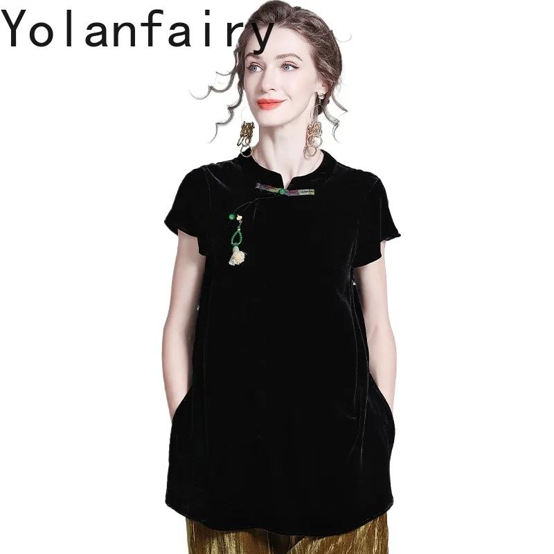 YOLANFAIRY бархатная блузка из натурального шелка для женщин, осенние женские топы с короткими рукавами, блузки, высококачественные футболки с воротником-стойкой, женские
YOLANFAIRY бархатная блузка из натурального шелка для женщин, осенние женские топы с короткими рукавами, блузки, высококачественные футболки с воротником-стойкой, женские