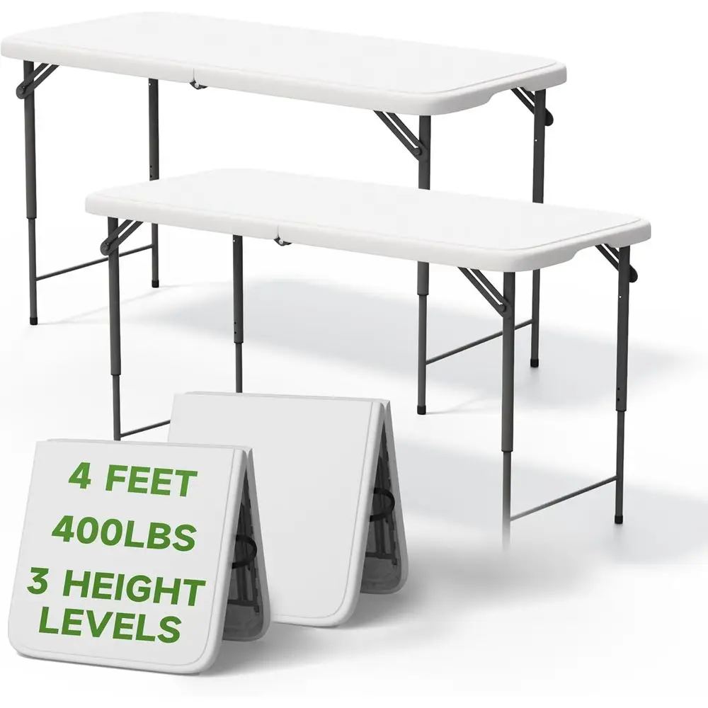 Adjustable Height 3-Position Heavy Duty Folding Tables, 400 lbs Capacity, Portable for Camping, Parties, Indoor & Outdoor Use, 2
Adjustable Height 3-Position Heavy Duty Folding Tables, 400 lbs Capacity, Portable for Camping, Parties, Indoor & Outdoor Use, 2
