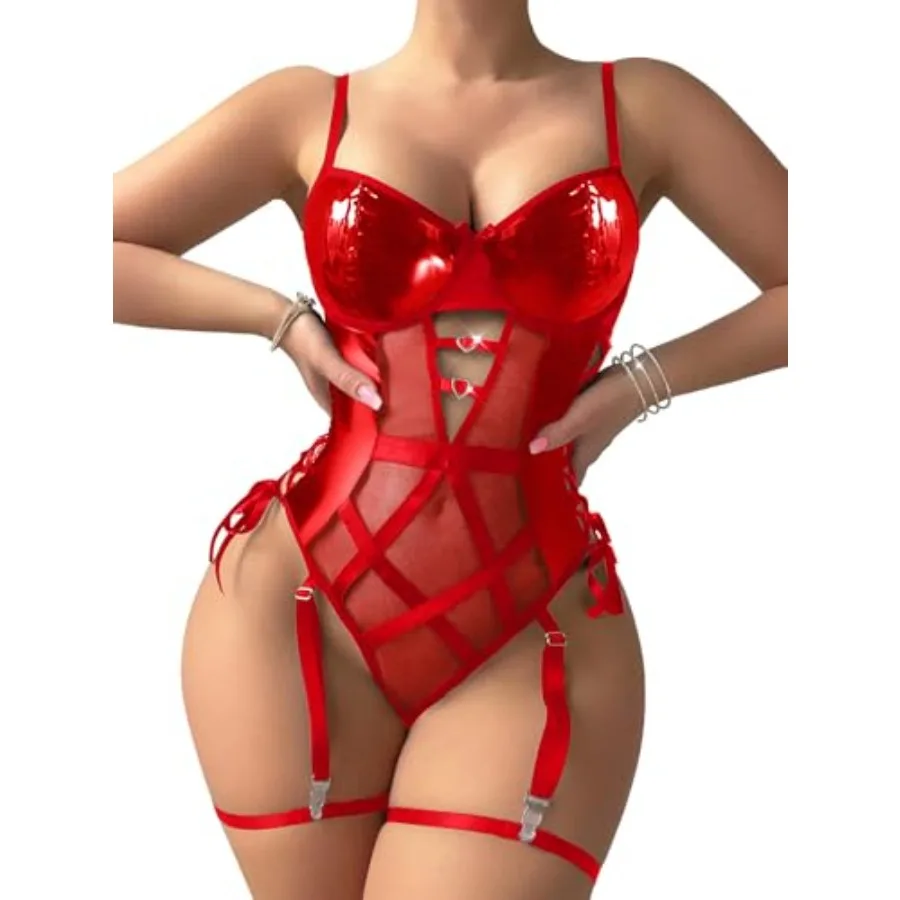 Foxiny Sexy Strappy Lace Up Underwire Sheer Leather Garter Belt Teddy Bodysuit Lingerie Top 2 Pcs Set
Foxiny Sexy Strappy Lace Up Underwire Sheer Leather Garter Belt Teddy Bodysuit Lingerie Top 2 Pcs Set