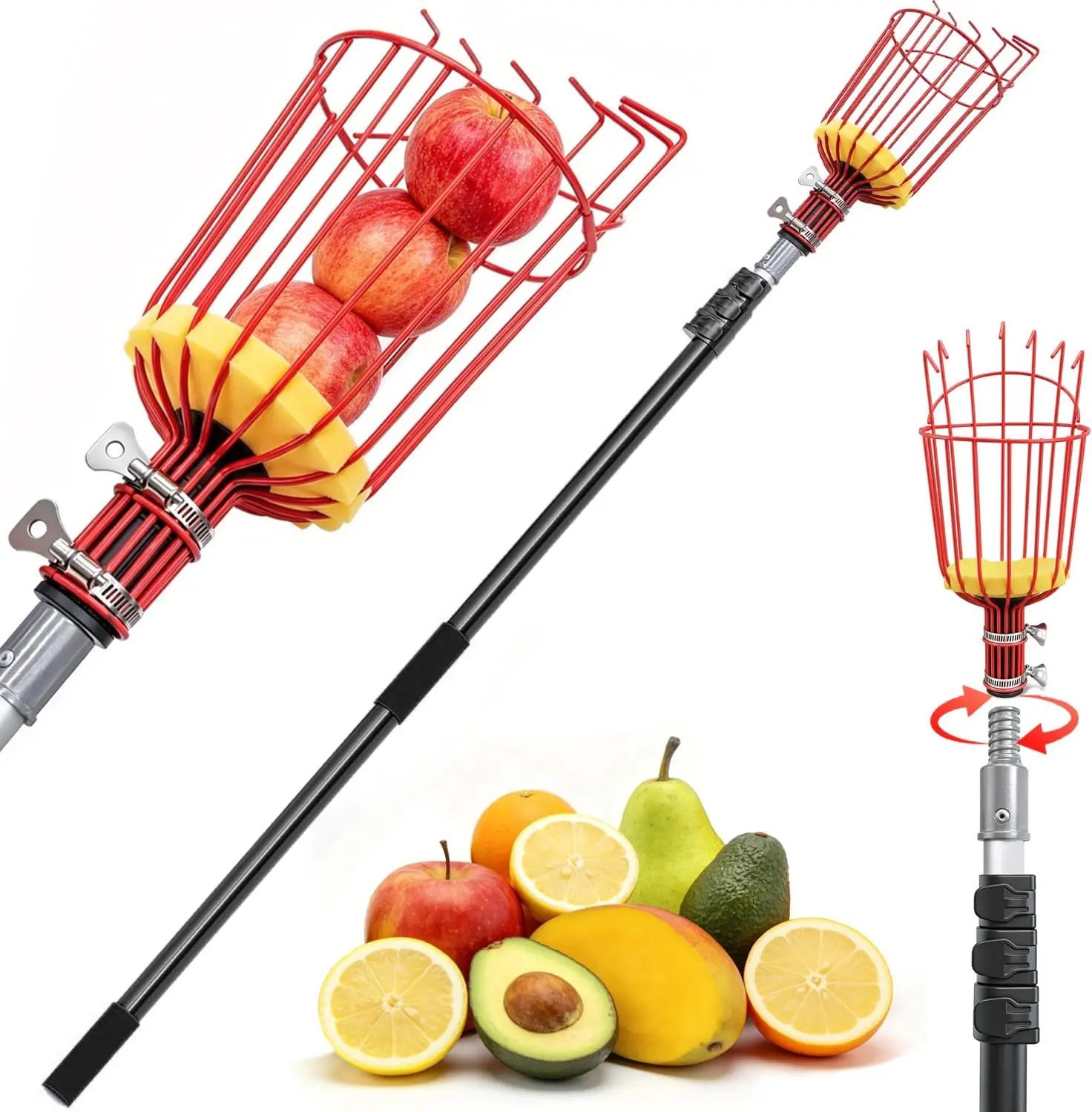 20FT Reach Fruit Picker, 4-12FT Adjustable Aluminum Pole with Basket, Lightweight Harvesting Tool for Apples Mangoes Avocados
20FT Reach Fruit Picker, 4-12FT Adjustable Aluminum Pole with Basket, Lightweight Harvesting Tool for Apples Mangoes Avocados