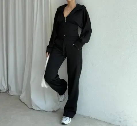 Solid Color Waist Cinched Hooded Sweatshirt Jacket and High Waisted Straight Leg Pants Set for Autumn Women's Sports Suit
Solid Color Waist Cinched Hooded Sweatshirt Jacket and High Waisted Straight Leg Pants Set for Autumn Women's Sports Suit