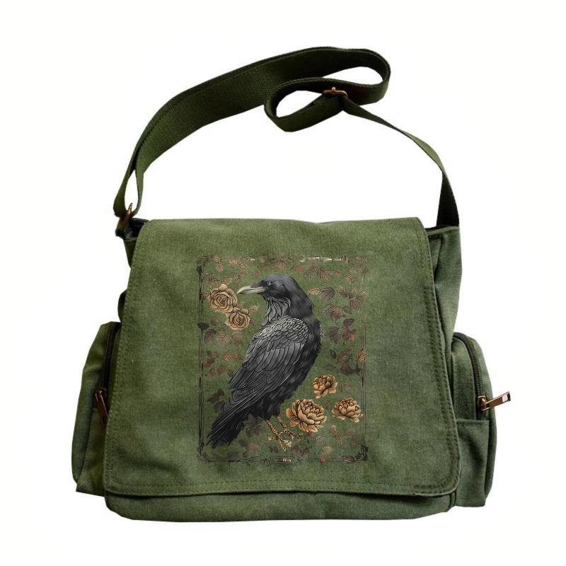 Retro Women's Shoulder Bag Canvas Raven Print Large Capacity Messenger Bag for Travel Crossbody Bag
Retro Women's Shoulder Bag Canvas Raven Print Large Capacity Messenger Bag for Travel Crossbody Bag