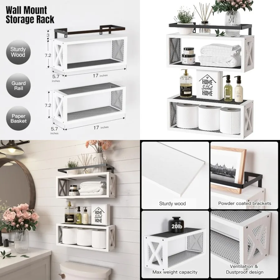 Floating Shelves with Guardrail, Rustic Wood Shelves for Wall Décor, Farmhouse Bathroom Accessories Wall Mounted, Bathroom Orga
Floating Shelves with Guardrail, Rustic Wood Shelves for Wall Décor, Farmhouse Bathroom Accessories Wall Mounted, Bathroom Orga